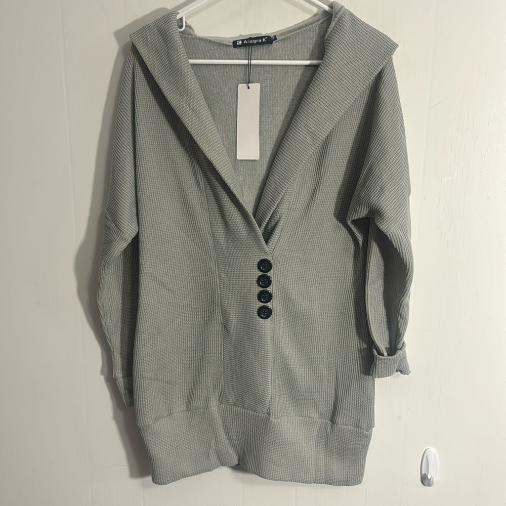 Allegra K Hooded Waffle Long Sweater NWT, Size Medium, soft inside!
